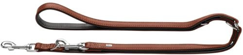 HUNTER Verstellbare Hundeführleine Canadian UP, Farbe: Cognac/schwarz, weiches, geschmeidiges Leder, 3-Fach verstellbar, nachhaltig, Made in Germany, Größe: 20/200