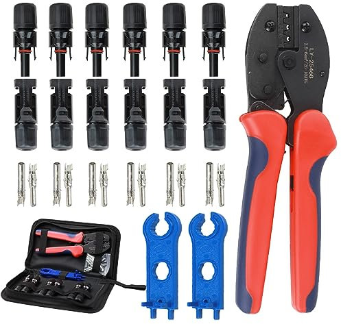 Kit de Crimpadora solar con 6 pares de conectores solares + 2 llaves + 1 pinza prensadora + 1 bolsa de herramientas para cable fotovoltaico de panel solar de 2,5/4,0/6,0 mm²