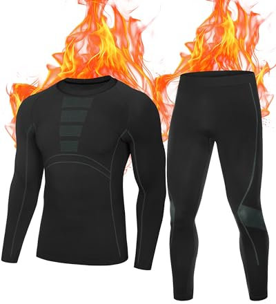 Roadbox Men's Thermal Underwear Sets - Fleece Lined Base Layer Tops & Bottoms Winer Thermals Long Johns for Skiing Cycling