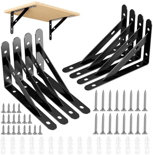Avesteir 8 Piezas 150 X 95 mm Escuadras para Estanterias Negra, Estantes de pared Triangulares, Soportes para Estantes, Estanteria Estantes Almacenamiento, Soporte Estanteria, Escuadra pared