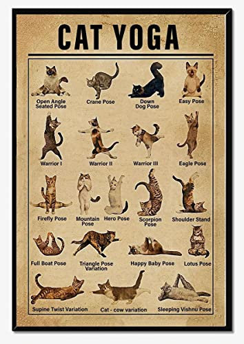 Cat Yoga Poses,12 * 8 Inches Vintage Funny Poster Wall Decor Art Gift Retro Picture Metal Sign