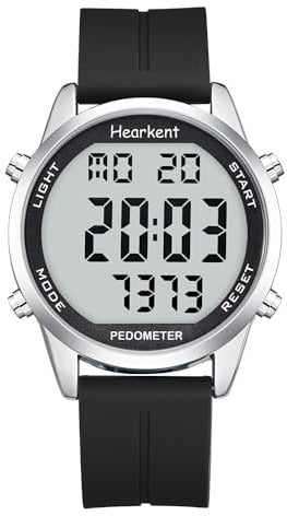 Hearkent Contapassi orologio senza Bluetooth, senza app contapassi, orologio impermeabile da 30 m, con numeri grandi LCD, contapassi per anziani, con conto alla rovescia, sveglia, contapassi (silicone