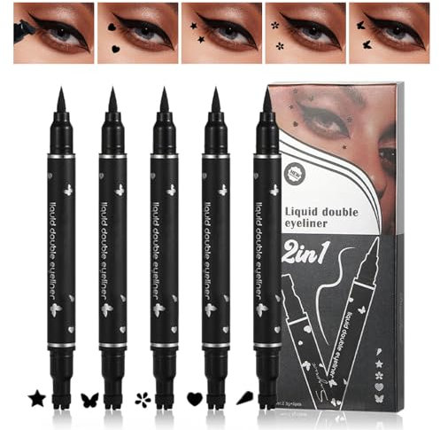 Eyeliner wasserundurchlässig, flüssiger Eyeliner und Stempel, langanhaltend, flüssiger Eyeliner, Make-up-Stempel mit doppeltem Kopf, Stern, Blume, Herz, zur Dekoration der Augen