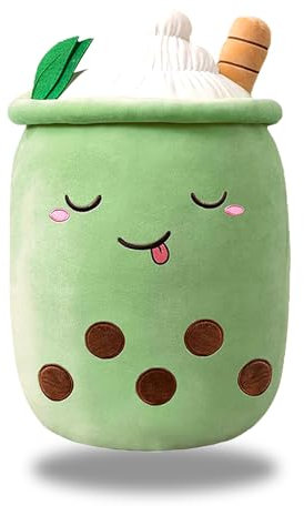 Bubble Tea Kuscheltier Klein, 24cm Bubble Tea Kissen, Bubble Tea Plüschtier, Kuscheltier Bubble Tea, Kawaii Bubble Pearl Milk Tea Kuschelkissen, Bubble Tea Spielzeug für Kinder Mädchen Erwachsene
