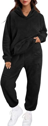 Kobilee Pigiama Peloso Donna Pigiama Invernale Peluche Pigiama Felpato Pesante Abbigliamento da Casa Pigiama Flanella con Polsini Caldo Due Pezzi Taglie Forti Pigiama Pile Tuta Pile Loungewear