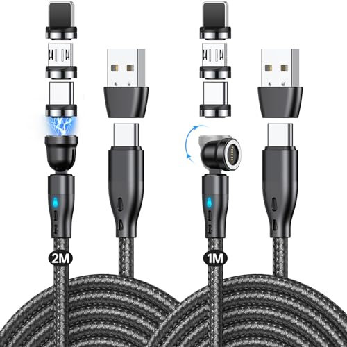 60W Magnetic Fast Charging Cable 7Pin [2Pack 1M+2M], 6-in-1 USB C/A to USB C Magnetic Charger, 540° Rotating Magnetic Phone Charger Cable and Data Transfer Compatible with All Type of Devices