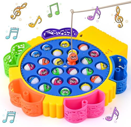 Weinsamkeit Angelspiel Fische Angeln Spiel Spielzeug ab 2 3 4 Jahre mit Musik, 4 Kinderangel & 24 Fische Kinderspiele Fische Angeln Spielzeug Kinder Angelspiel Magnetspiel ab 2 3 4 Jahre Junge Mädchen