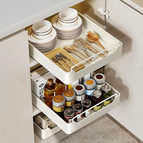 Teleskopschublade, Ausziehbare Schubladen Aufbewahrungsregale, küchenschrank Organizer Ausziehbar mit Griff, Ausziehbarer Schrank Organizer für Speisekammer und Badezimmer Waschtisch