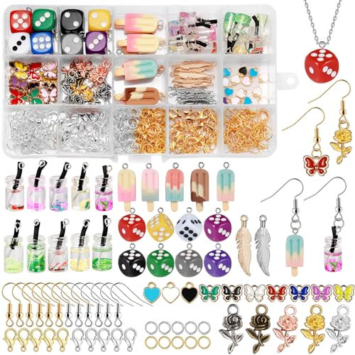 Nadinsta 404 Stück Charms Anhänger, Ohrringe Selber Machen Früchte Tea, Eiscreme, Würfel Anhänger, Schmuck Selber Machen für Armband, Schlüsselanhänger Halskette und Handwerk DIY