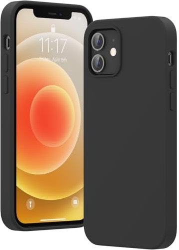 Opkiegrn für iPhone 12 Hülle iPhone 12 Pro Hülle Liquid Silikon Seidig-Weicher Schutzhülle mit Mikrofaser-Futter[4 Stoßfeste Struktur], Leicht zu Reinigen Handyhülle für iPhone 12/12 Pro 6.1''-Schwarz