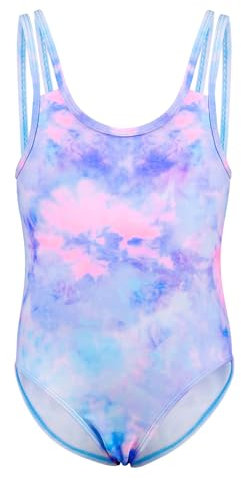 TIZAX Einteiliger Badeanzug für Mädchen UPF 50+ Kinder Schwimmanzug Schnell Trocknend Bademode Sommerurlaub Strandbekleidung für Kinder Violett 8 Jahre 128