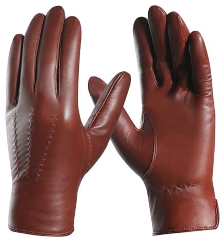 Harssidanzar Leather Gloves For Mens Comfort Cashmere Lined Gloves GMUK006,Cognac,Size XXL
