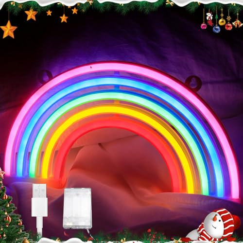 Regenbogen Neon Light, Regenbogen Licht Dekoration, Bunte Neon Lampe, Batterie oder USB Stromversorgung Regenbogen LED Leuchtreklamen, Dekoration Nachtlichter für Kinderzimmer, Schlafzimmer, Party
