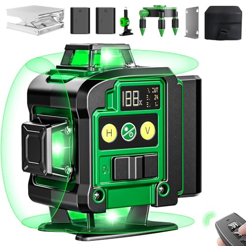 Livella Laser con Treppiede, 4x360° 16 Linee Livella Laser Autolivellante Professionale, Livello Laser Verde con Modalità Impulsi, 2xBatterie, Tipo C, Telecomando, Display Digitale- Trueline EXTREME