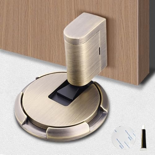 Door Stop Magnetic Door Stoppers, Punch-Free Mechanical Silent Floor Door Stops Indoors, Adjustable No Drilling Mechanical Floor Doorstop Magnetic Door Catch with Adhesive (Brown Bronze)