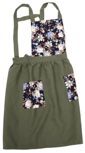 ABOOFAN Baumwoll-leinen-schürze Verstellbarer Gürtel Mama-schürze Damen-küchenschürze Blumendruck Geschirrspüler Geschirrspülen Haushalt