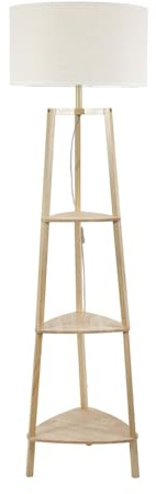 ValueLights | Natural Wooden 3 Tier Shelf Floor Lamp with White Trim Drum Shade Living Room Lounge Light | Floor Lamps, Home Décor & Improvement Essential | Included LED Bulb