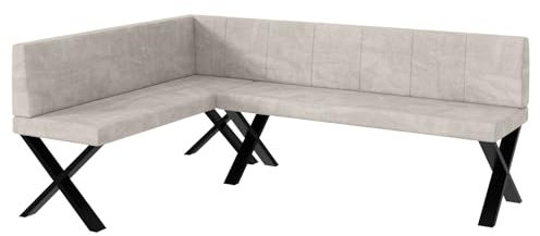 MEBLINI Eckbank für Esszimmer - Küchenbank - Essecke - Sitzecke Küche - Peter - X-Beine 142x196x87cm Links - Beige Samt