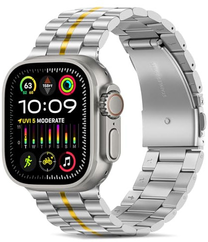 Tasikar Armband Kompatibel mit Apple Watch Ultra Armband 49mm Prämie Edelstahl Metall Ersatz Armband mit Apple Watch Ultra (Silber-Gold)