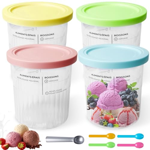 4er-Set Creami Behälter für die Ninja Creami Eismaschine, Creami Deluxe Behälter/Becher für ninja Eismaschine Creamy NC501EU NC500EU, Tubs Zubehör Auslaufsicher - in Rosa, Grün, Gelb, Blau