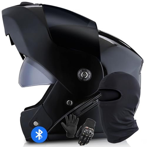 Caimcie Klapphelm Mit Bluetooth Motorradhelm Integriert Motorradhelm DOT/ECE Zertifiziert Bluetooth Integralhelm Modularer Helm Mit Doppelspiegel Für Herren Damen E,M/56-57CM