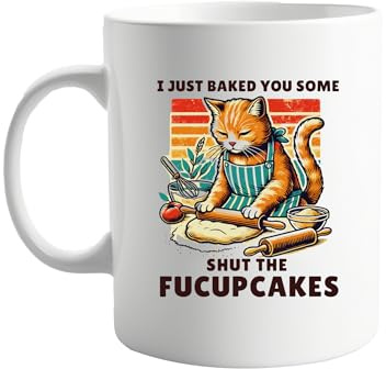 signkitsuk I Baked You Some Shut The Fucupcakes Mug – Funny Cat Baking Design, 11oz Coffee Mug for Cat Lovers, Hilarious Gift for Baking Enthusiasts, Fun Office or Kitchen Decor