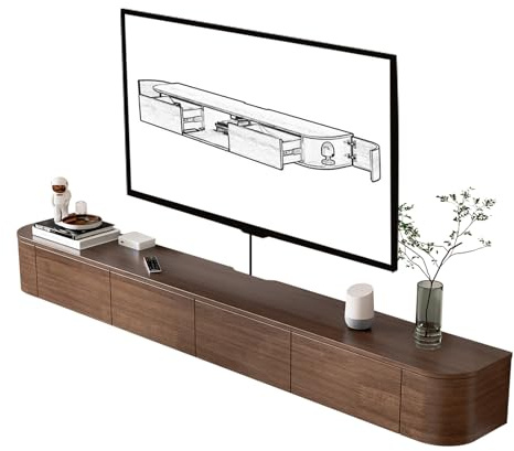 HYANXUE Mobile TV galleggiante, supporto TV montato con ante ribaltabili e porta laterale, panca portaoggetti sotto la TV, per camera da letto e soggiorno (marrone, 220 cm)