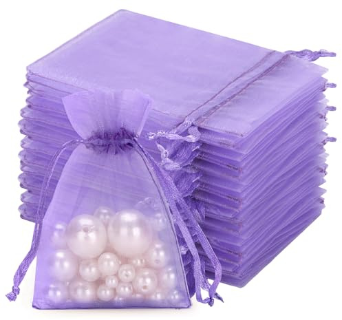 jijAcraft - Sacchetti in organza, 7 x 9 cm, piccoli, colore viola, 100 sacchetti regalo con coulisse, trasparenti, da riempire, per matrimonio, per gioielli e caramelle