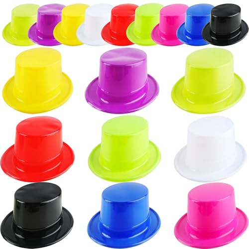 SGBETTER 18 Stück Neon Zylinderhüte Großpackung Bunte Zylinder Kunststoff Party Hüte Magier Hut für Erwachsene Kinder Halloween Cosplay Kostüm Zubehör