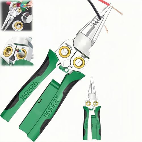 8-in-1 Wire Stripper - Heavy Duty Multi-Tool for Electricians and DIY Enthusiasts - Cutting, Stripping, Crimping, Twisting & Testing Wires (Green, 1)