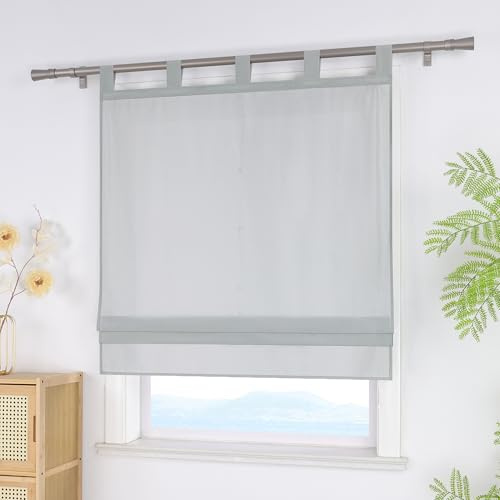ESLIR Raffrollo mit Schlaufen Blickdicht Raffgardinen Uni Gardinen Küche Wohnzimmer Schlaufenrollo Bändchenrollo für Fenster ohne Bohren Grau BxH 80x140 cm 1 Stück