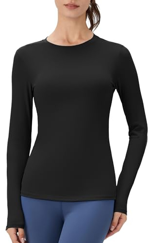 Yuerlian Women's Long Sleeve Shirts Quick Dry Gym Slim Fit Basic Tops | Crew Neck,Breathable,Highly Elastic,Compression T-Shirt,Yoga,BaseLayer,Running,Sports,Workout,Athletic,Cycling,Skin-friendly