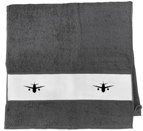 Huuraa Handtuch Flugzeug Flieger Geschenk | 50x100cm Graphite Baumwolle Handtuch Geschenkidee Graues Gästehandtuch mit Motiv Gästetuch Weich und Saugstark