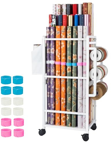 Aquzee Wrapping Paper Storage, Gift Wrapping Paper Organizer Storage, White
