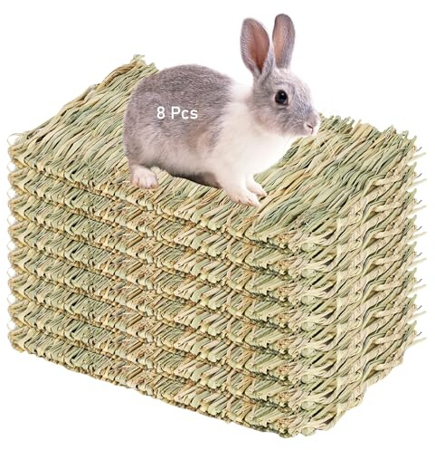 8 tapis d'herbe pour lapins, 28 x 20 cm, tapis d'herbe pour petits animaux, jouet à mâcher, tapis d'herben naturelle tissé à la main, couchage pour lapins, rats, perroquets, cochons d'Inde et furets