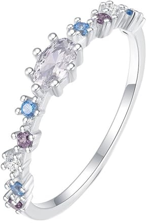 ANAZOZ Womens Wedding Rings Bands Oval with Moissanite, Wedding Ring White Gold 18K for Women, Silver, Size N 1/2