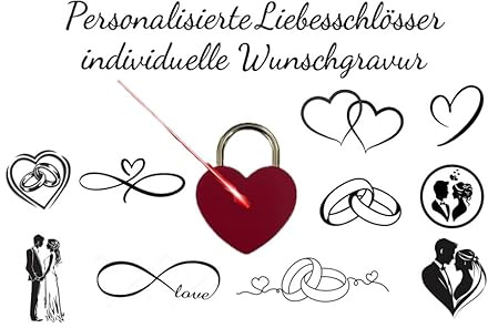 Herzschloss mit Gravur – personalisiertes Liebesschloss mit Schlüssel, Groß – romantisches Geschenk für Paare, Hochzeit, Valentinstag & Jahrestag – Liebesschloss (Rot)