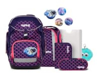 ergobag Schulranzen-Set Pack Set Bundle PerlentauchBär - Lila | Ergonomischer Schulrucksack flexibel, 7-teiliges Set für die 1. Klasse Grundschule, für Mädchen und Jungen, AW25/26