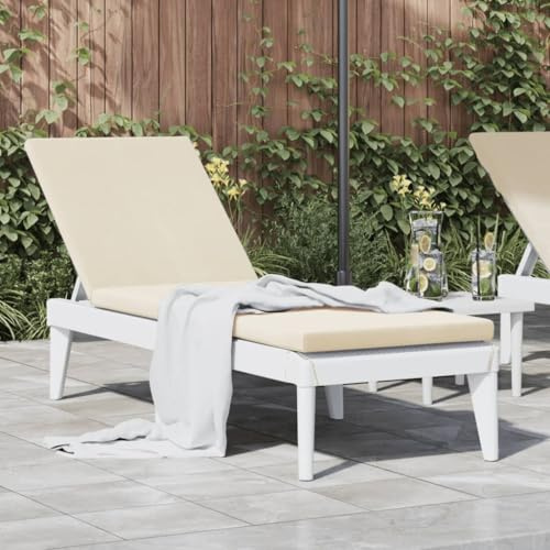Teenpull Sonnenliege Weiß mit Auflage, 186x60x29 cm, PP Kunststoff, 4-Fach verstellbar, UV-beständig, Jute-Optik, für Garten, Terrasse, Pool