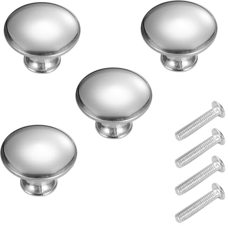 ChainYao 4 Pack Cabinet Knobs - 30mm Polished Chrome, Round Mushroom Door Handles for Kitchen, Wardrobe, Drawers, Bathroom, Silver Hardware Pulls for Furniture