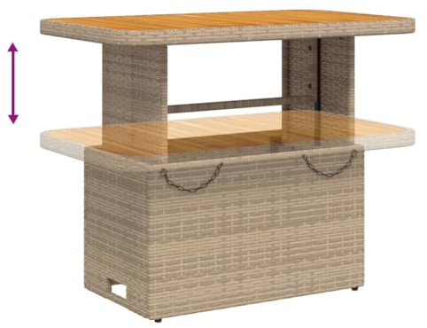 Tomostar Table Basse de Jardin Relevable, Table à Manger Salon Extèrieur Beige 90x55x71 cm résine tressée et Bois Acacia