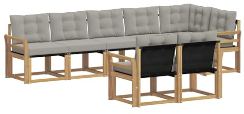 vidaXL Outdoor-Sofagarnitur mit Kissen 8 pcs Weiß und Hellgrau, Garten Loungemöbel, modernes Ecksofa, robust Sitzgruppe, Terrassenmöbel für Komfort