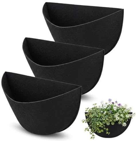 3 Pack 14 Inch Half Moon Felt Plant Pot Liners, Semi Circle Wall Hanging Planter Inserts, Breathable Half Round Flower Pot Replacement Liner for Garden Balcony Fence Indoor Outdoor Planters (14)