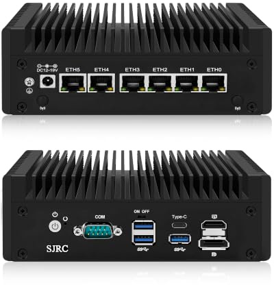 SJRC Fanless Mini PC Firewall Appliance Hardware, i3-8130U, 6 x 2.5GbE i226-V, OPNsense Micro Computer Box, 8GB DDR3 RAM 128GB SSD, M.2 NVMe 3.0 x4, HD/DP/Type-C, AES-NI