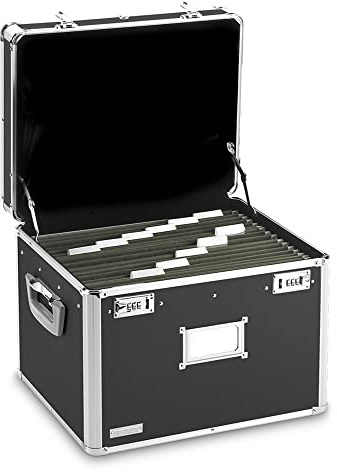 Vaultz Portable File Box - 17.5 x 14 x 12.5 Inch Legal/Letter Size Storage Box with Dual-Combination Locking for Document Filing and Organization,Black