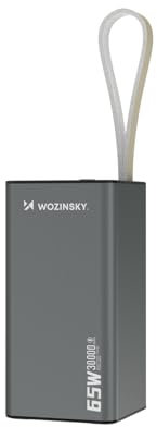 WOZINSKY Externer Akku Power Bank, 30.000 mAh, K65+ 65 W, 2 USB-C-Anschlüsse, 1 USB-A-Anschluss, Schnellladung, Schwarz