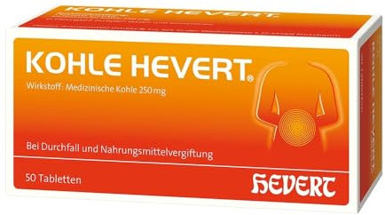 Kohle Hevert bei Durchfall sowie bei Vergiftungen durch Lebensmittel, Schwermetalle und Medikamente, 50 St. Tabletten