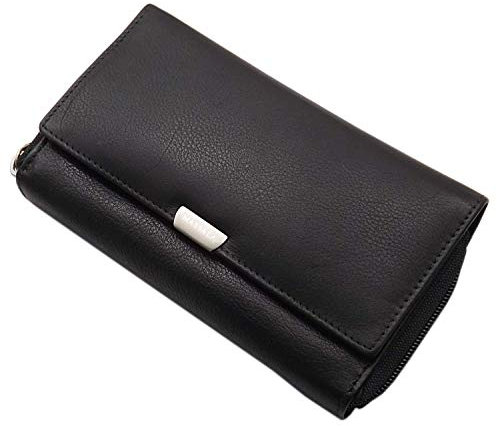 Grand Cuir Femme Porte-Monnaie en 5 différentes Couleurs avec Blocage RFID et NFC (Noir)