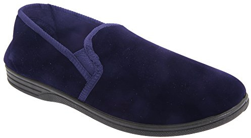 Zedzzz Mens Ross Twin Gusset Velour Slippers (13 UK) (Navy Blue)