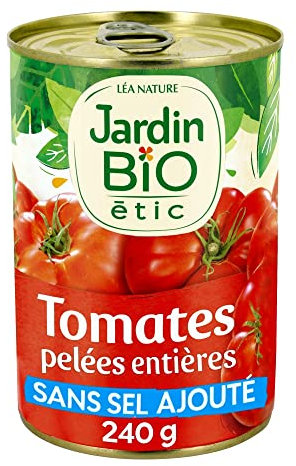 Jardin BiO étic - Tomates entières pelées au jus sans sel ajouté - bio - Salé - Certifié AB - Boite de 240g